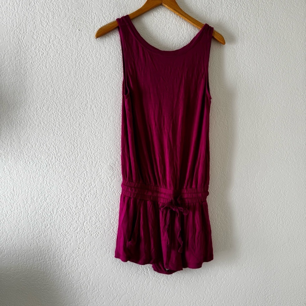 Stem Knit Romper Knot Tie Waistline Pink - Picture 3 of 5